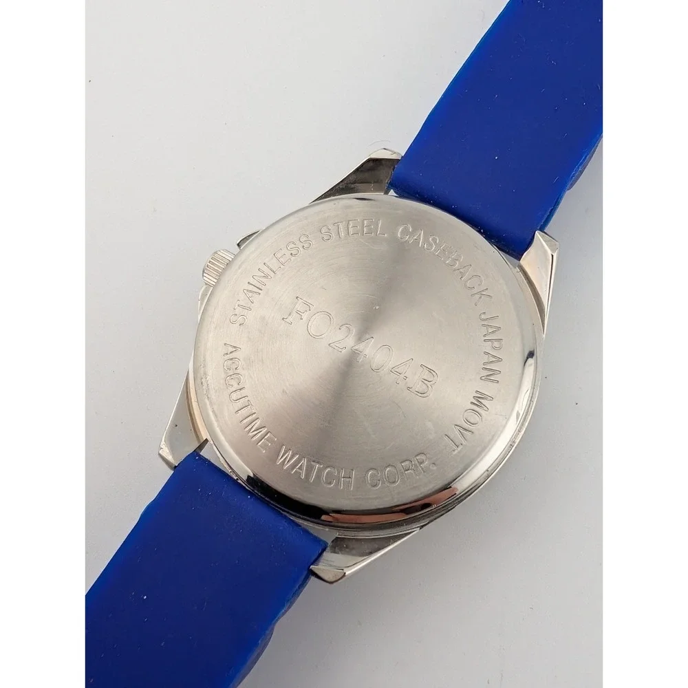 Kim‎ Rogers Watch Round 39mm Pave Rhinestone Blue Silicone Band- New Battery